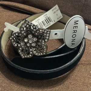 Merona belt rhinestone flower buckle suede NWT